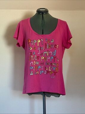Coach Hot Pink Poppy Applique “Poppy Is…” Graphic Short Sleeve Tee LG Peru